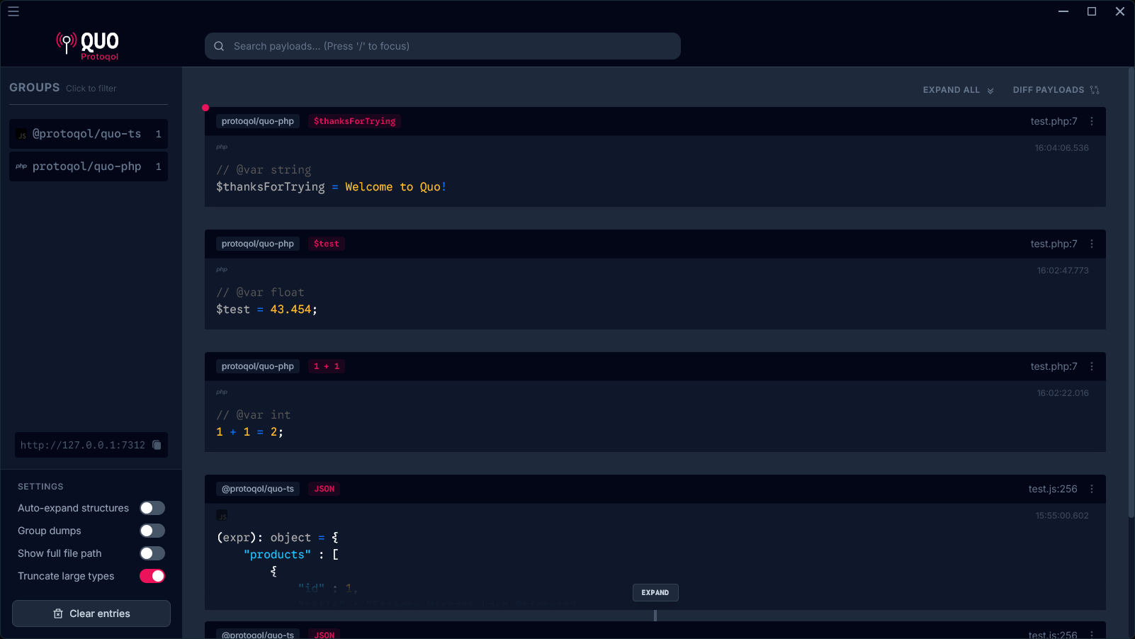 Quo Payloads Overview